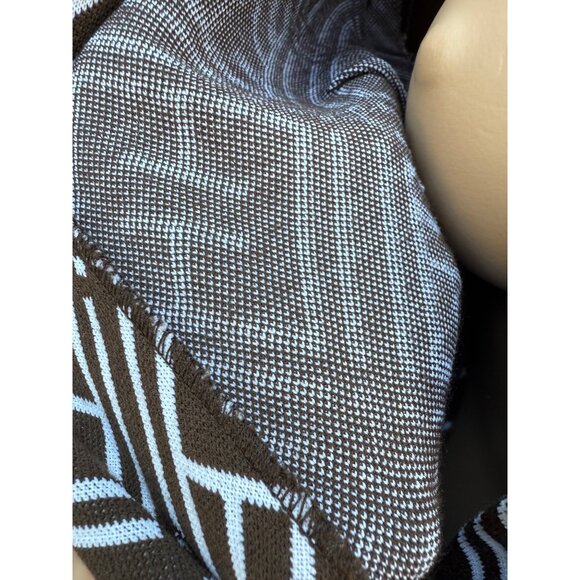 60s 70s Francoise Desarbre Wool Blend Knit Dress Brown Ivory Geometric France - Picture 13 of 16